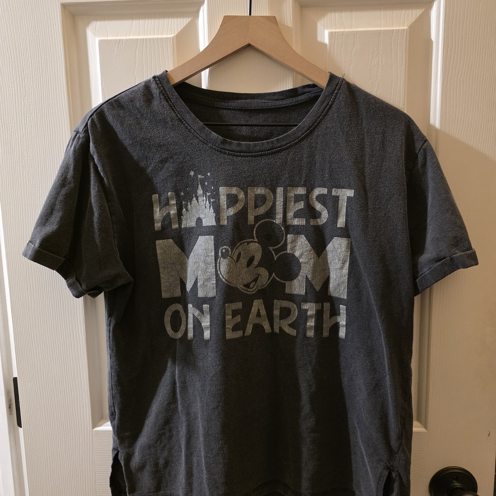 Disney Happiest Mom On Earth Mickey Mouse T Shirt Womens Gray Graphic Tee